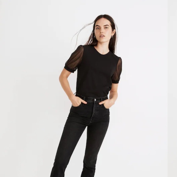 Madewell Tops - Madewell Women’s Black Sheer-Sleeve Knit Top Size Large